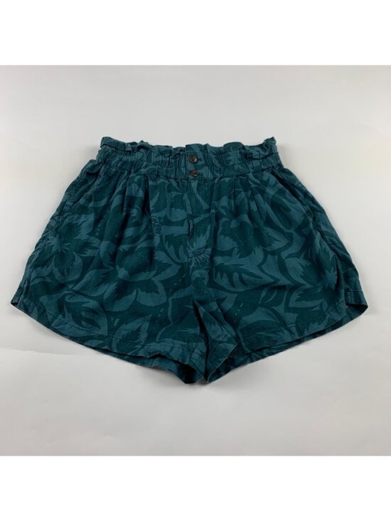 Madewell Pants - Madewell Dark Green Tropicale Floral Linen-Blend Pull-On Paperbag Shorts S